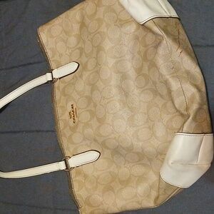 Coach zip top tote beige